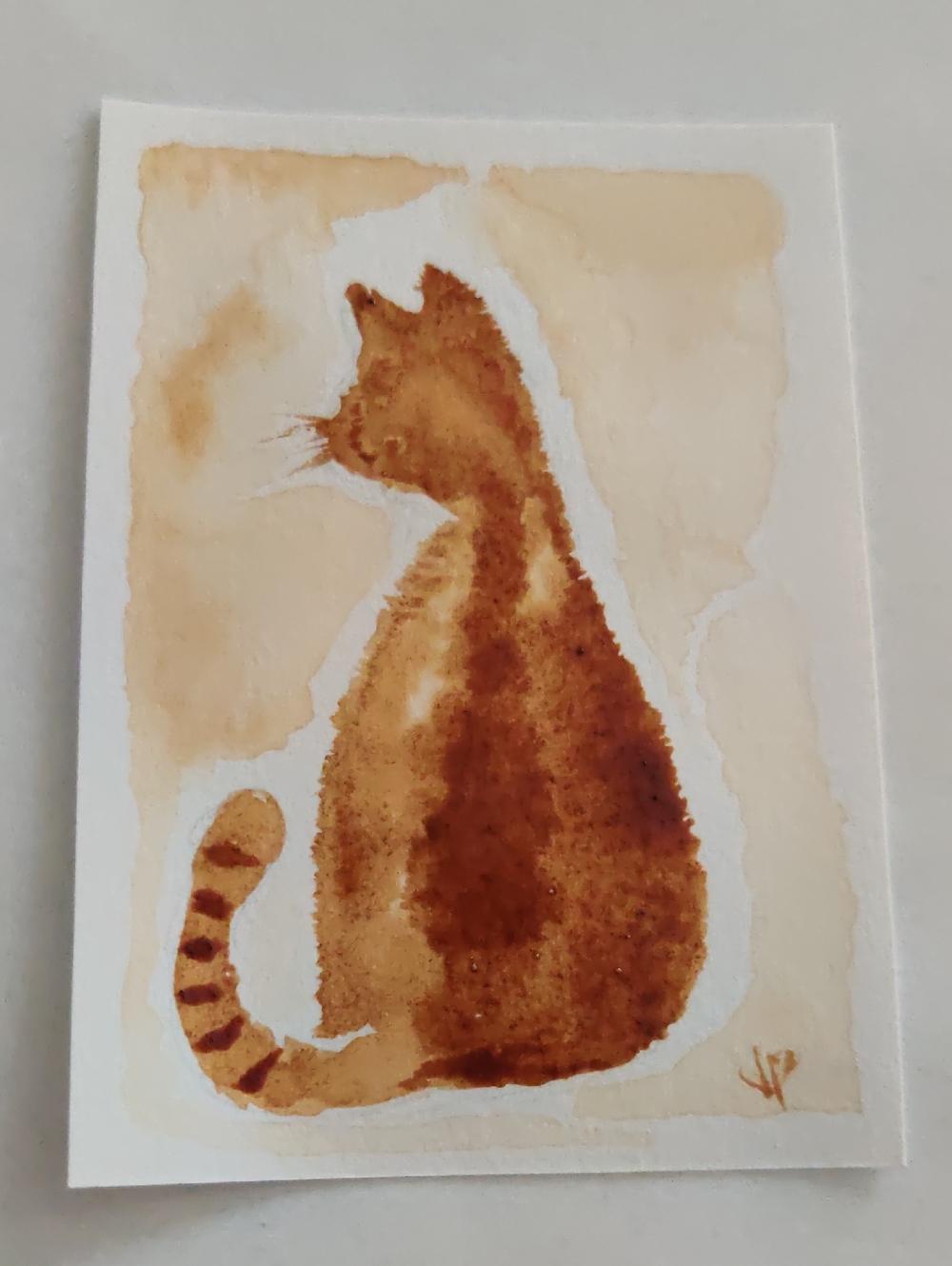 ACEO Original Hand-Painted Brown Tabby Cat  Art - Coffee Technique